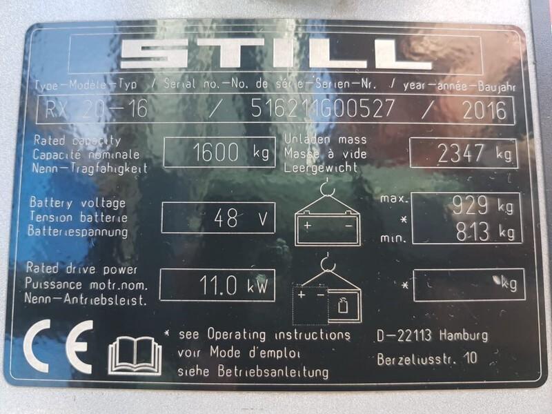 Electric forklift RX 20-16 1.6 ton Triplex Freelift Sideshift Elektra Heftruck RX 20-16 1.6 ton Triplex Freelift Sideshift Elektra Heftruck- Photo 3