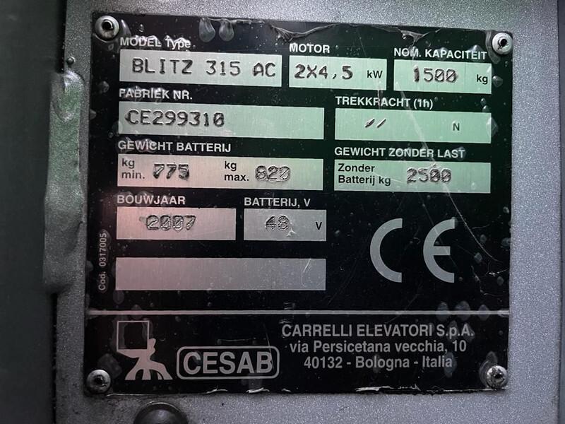 Electric forklift Blitz 315 1.5 ton Triplex Freelift Sideshift Elektra Heftruck Blitz 315 1.5 ton Triplex Freelift Sideshift Elektra Heftruck- Photo 5